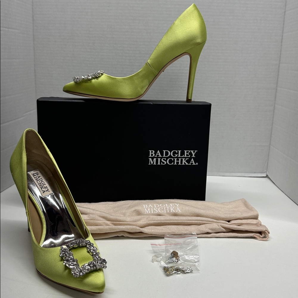 Badgley Mischka Chartreuse Heels with Silver Details